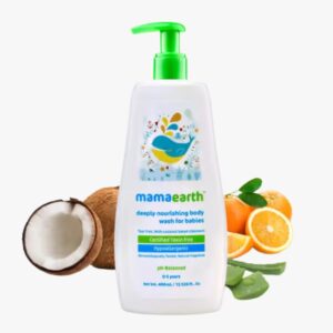 Mamaearth Deeply Nourishing Body Wash For Babies - 400ml | Infused with Coconut Oil, Orange Essential Oil & Aloe Vera Extract | Deeply Nourishing, Tear-Free Cleanser