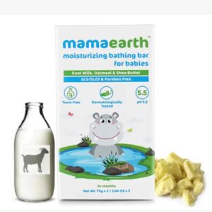 Mamaearth Moisturizing Baby Bathing Soap Bar, pH 5.5, with Goat Milk & Oatmeal. Pack of 2, 75gms each