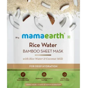 Mamaearth Rice Water Bamboo Sheet Mask with Rice Water & Coconut Milk for Deep Hydration and Dryness Nourishing Brightening- 25 g